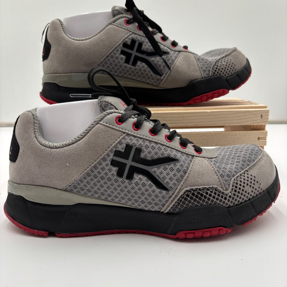 Kuru Quantum Mens Athletic Walking Sneakers Grey Black Red 8.5 Wide
